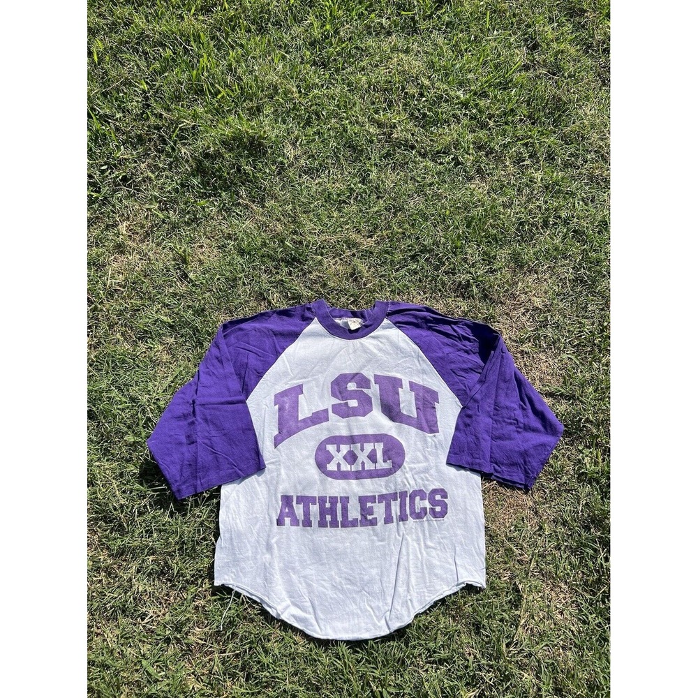 LSU Tigers Red Oak Vintage Raglan 3/4 Sleeve White Purple Men's Large